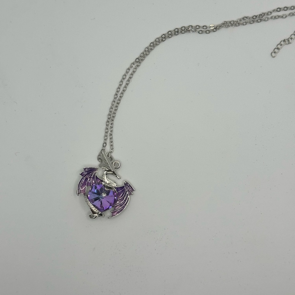 Purple Dragon and Stone Pendant Necklace (NWOT)